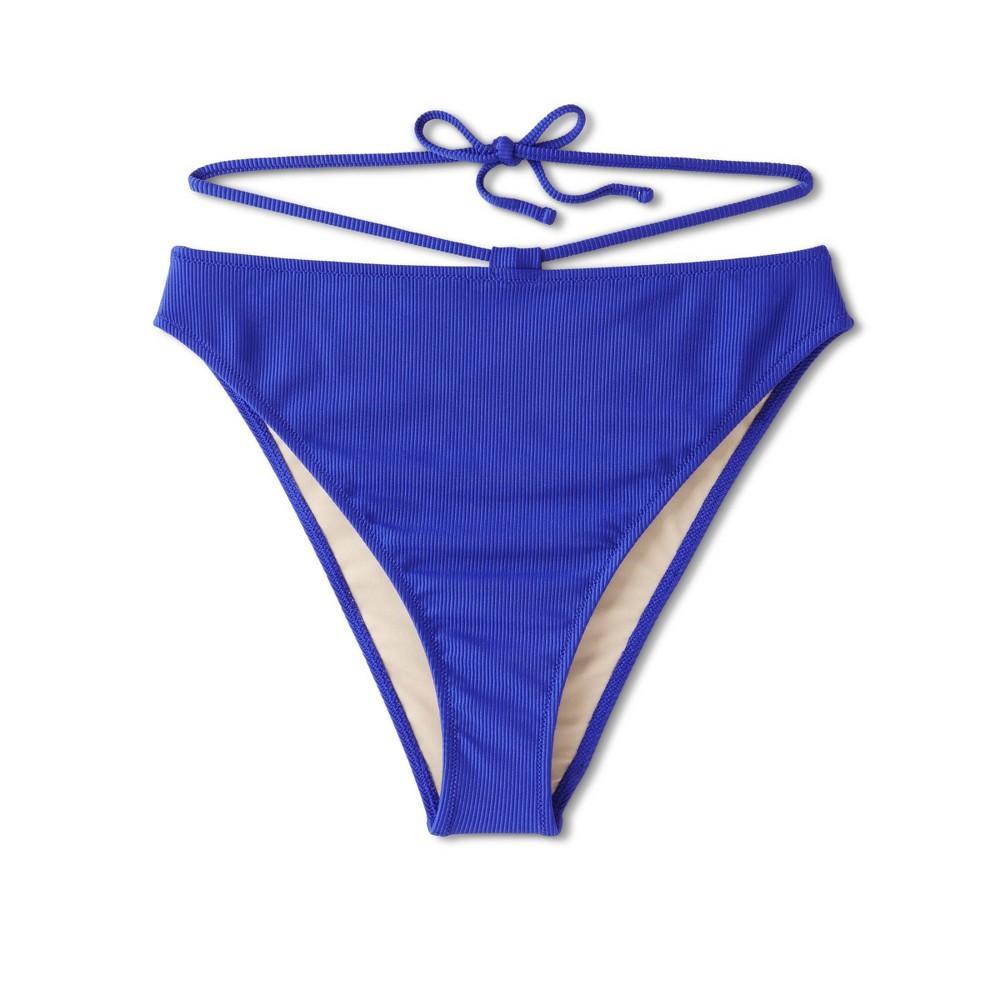 Womens Strappy Ribbed High Waist Extra High Leg Extra Cheeky Bikini Bottom - Shade & Shore Blue L Product Image