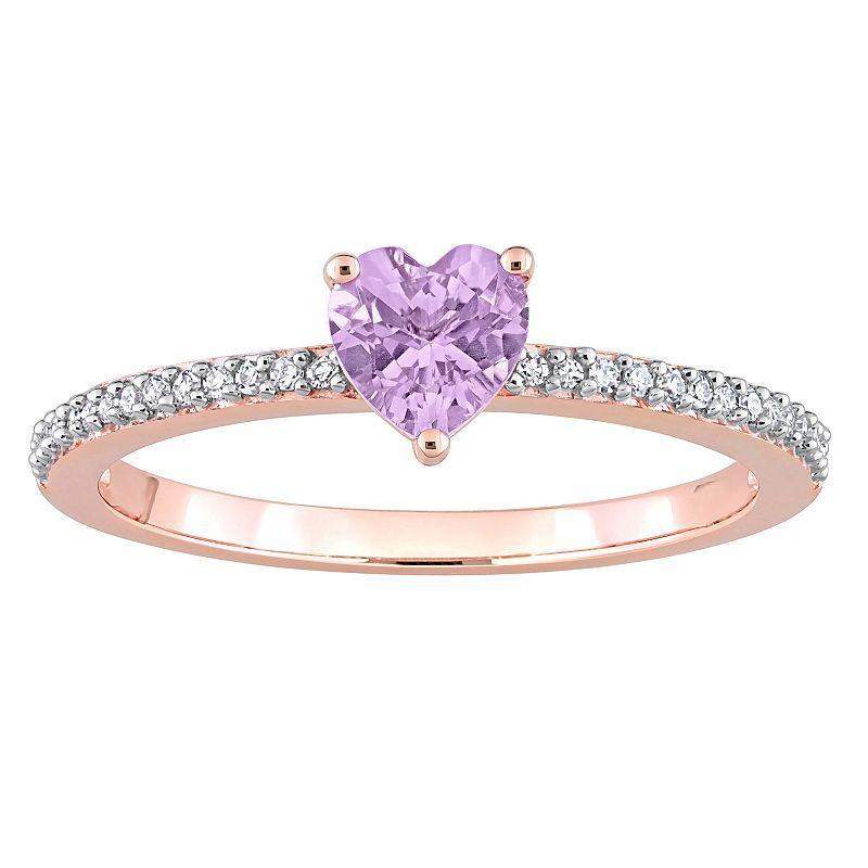 Stella Grace 10k Rose Gold Rose de France Amethyst & Diamond Accent Heart Promise Ring, Womens Product Image