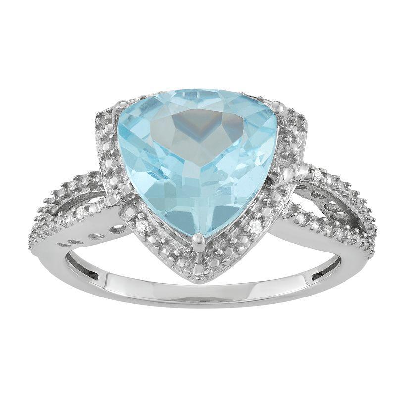 Jewelexcess Sterling Silver Blue Topaz & Diamond Accent Triangle Ring, Womens Product Image