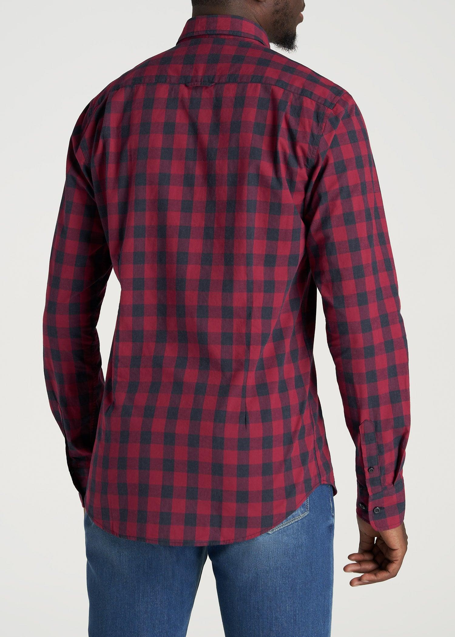 Soft-Wash Button-Up Shirt for Tall Men in Red & Deep Denim Plaid Product Image