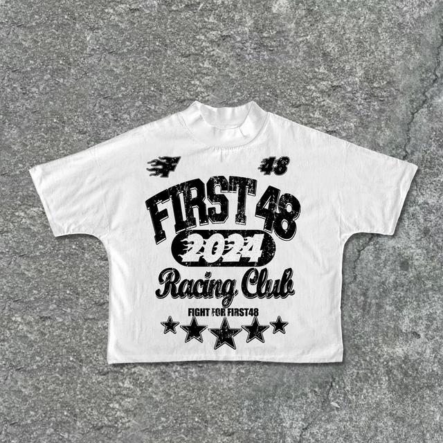 Vintage Street First48 Racing Graphic Print Cropped T-Shirts Product Image