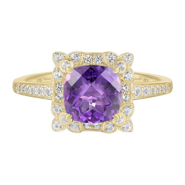 14k Gold Over Silver Amethyst, Lab-Created White Sapphire Solitaire Ring, Womens Gold Tone Product Image