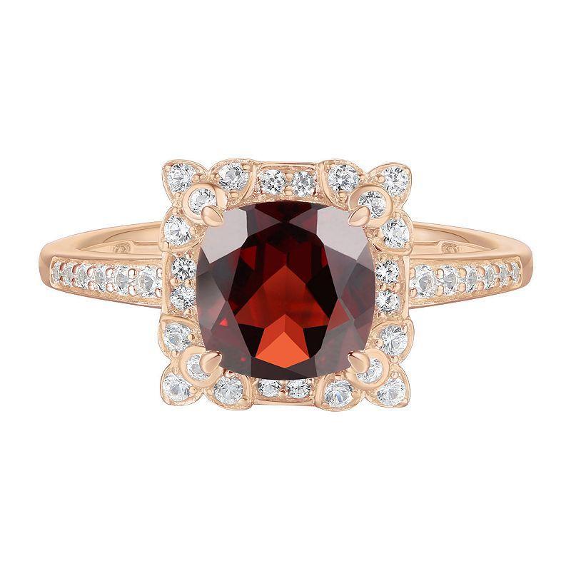 14k Rose Gold Over Silver Garnet, Lab-Created White Sapphire Solitaire Ring, Womens Pink Product Image