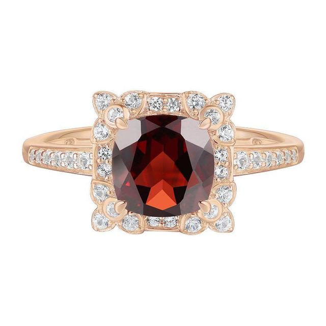 14k Rose Gold Over Silver Garnet, Lab-Created White Sapphire Solitaire Ring, Womens Pink Product Image