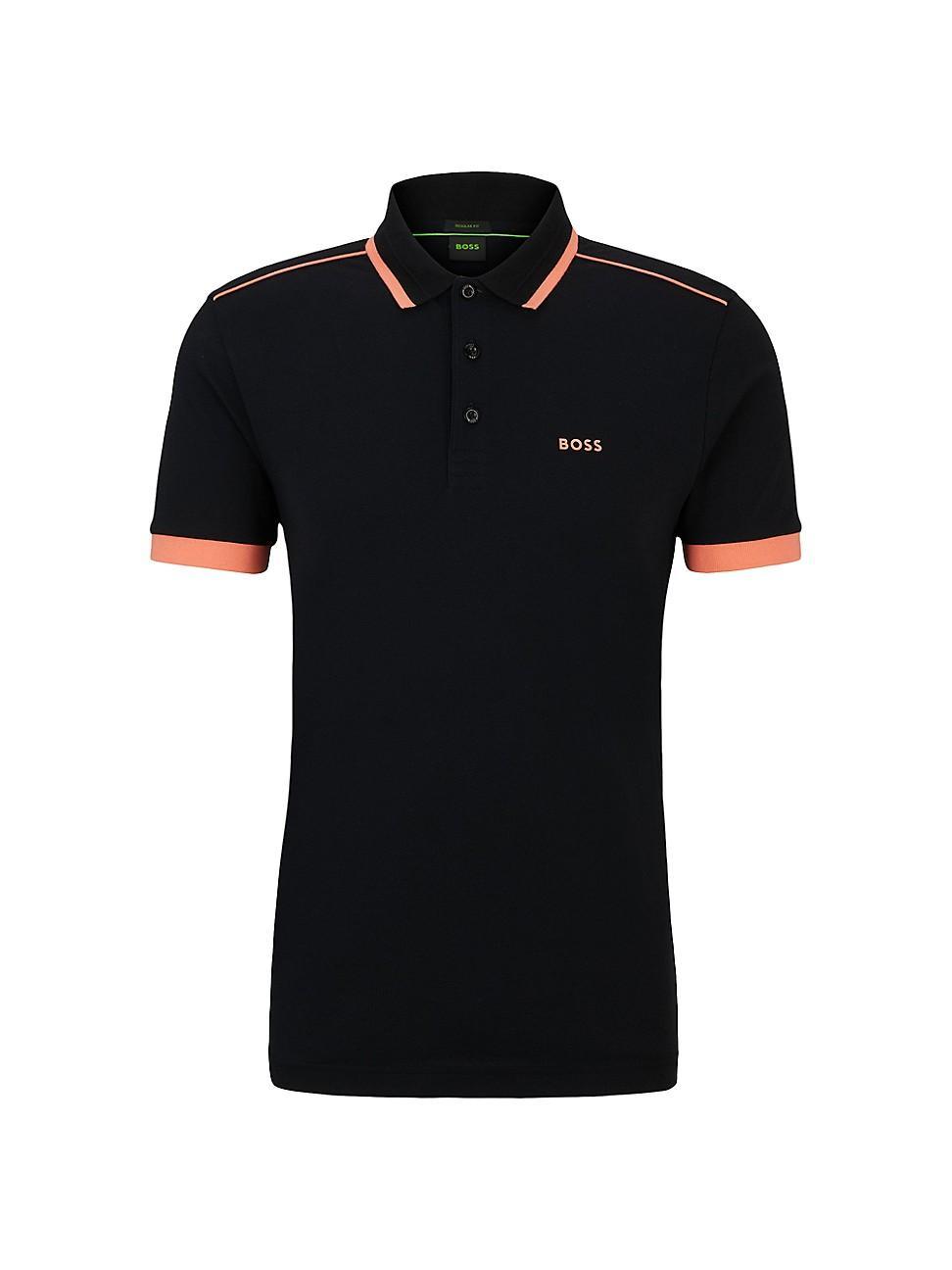 Mens Cotton Pique Polo Shirt with Contrast Stripes and Logo Product Image