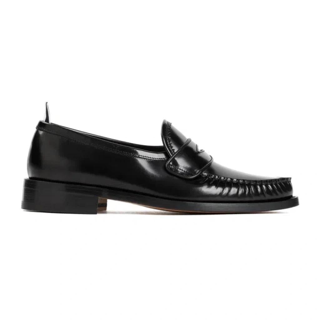 Pleated Varsity Black Calf Leather Loafers Product Image