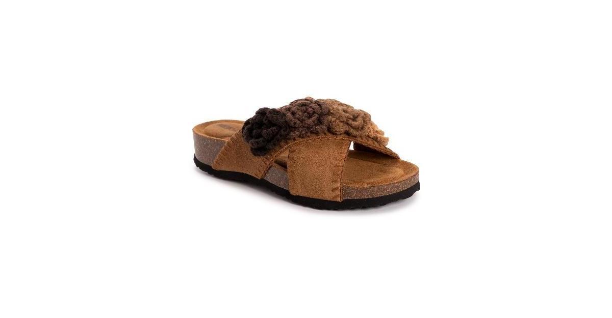 MUK LUKS Penelope Womens Suede Floral Slide Sandals Product Image