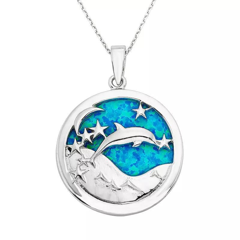 Lab-Created Blue Opal Sterling Silver Dolphin Pendant Necklace, Womens, Size: 18 Product Image