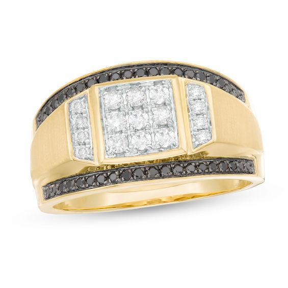 Men's 5/8 CT T.w. Composite Enhanced Black and White Diamond Square Ring in 10K Gold Product Image