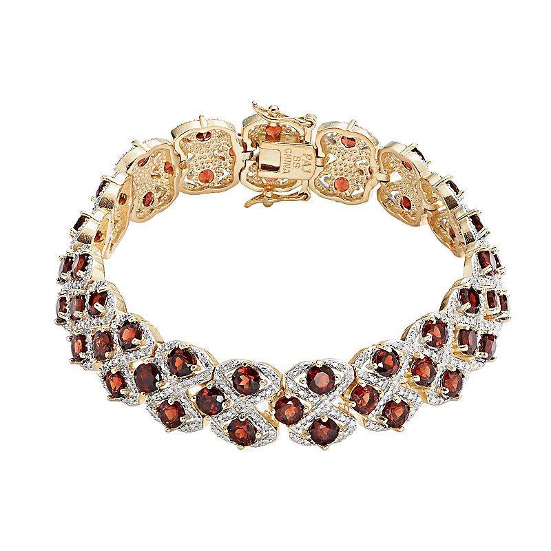 18k Gold-Plated Garnet and Diamond Accent Openwork Bracelet - 7.25-in., Womens Red Product Image