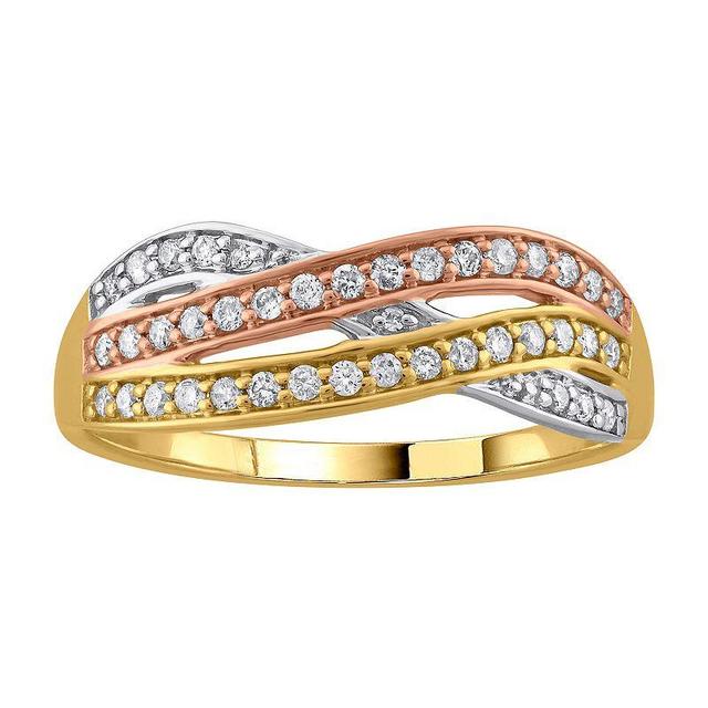 Tri-Tone 10k Gold 1/4 Carat T.W. Diamond Fashion Wedding Band Ring HI-I2I3, Womens 10k  Tone Product Image