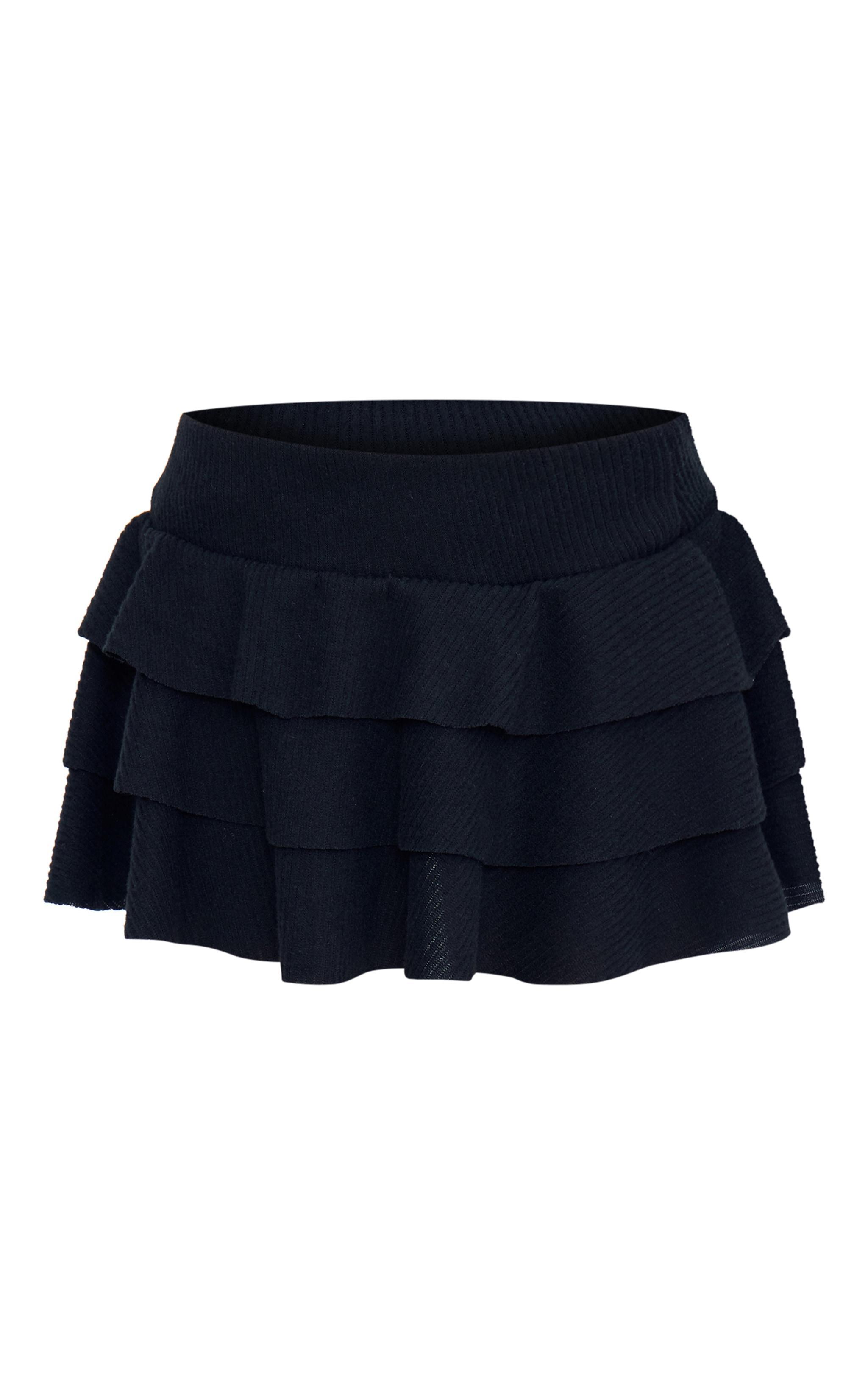 Black Brushed Rib Rara Mini Skirt Product Image