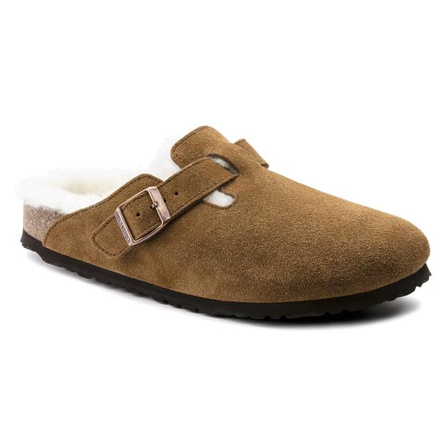 Birkenstock Women's Boston Shearling Suede Mink Slippers  - Natural - Size: 39 Product Image