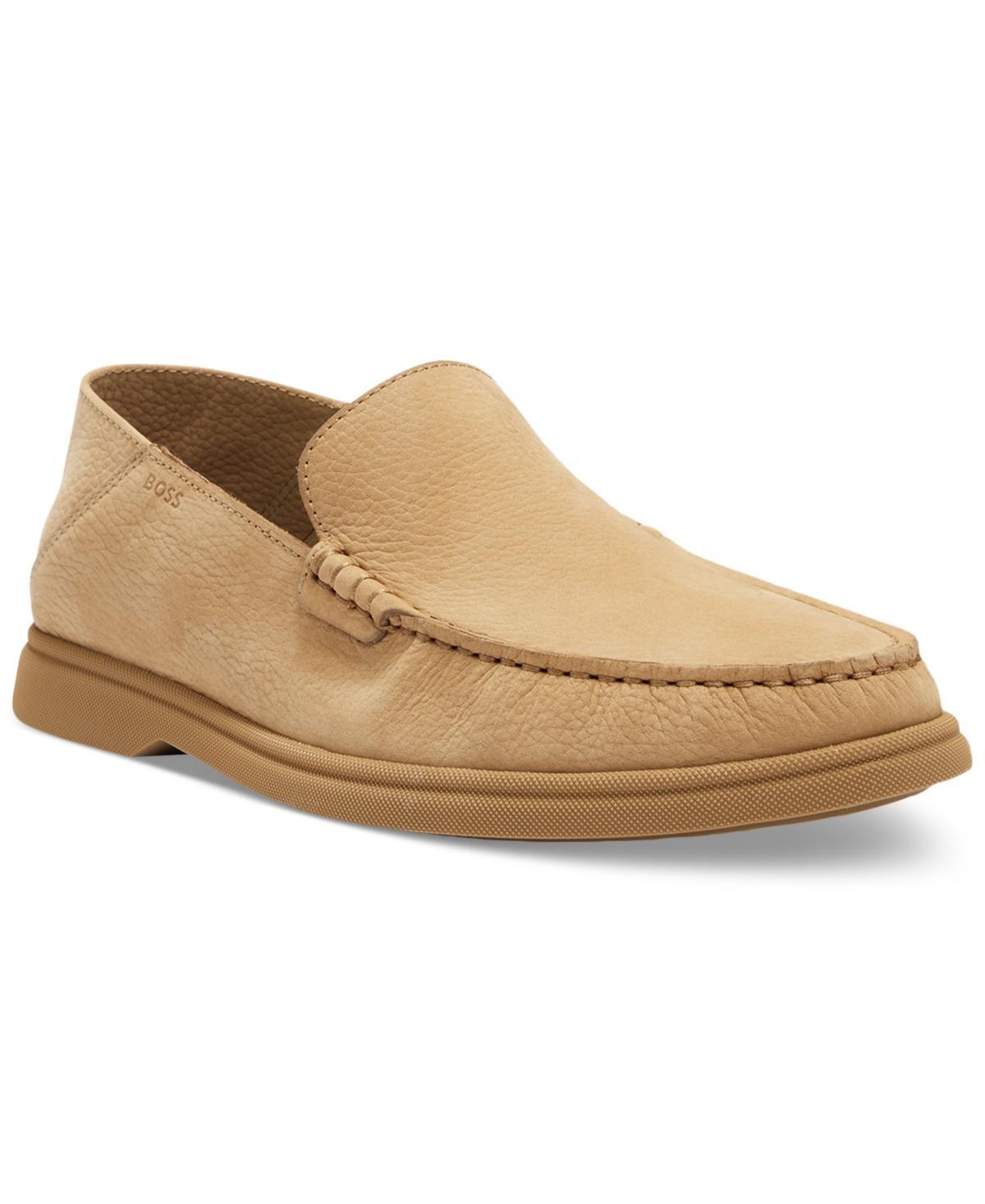 Mens Nubuck Moccasins Loafers With Embossed Logo And Apron Toe Product Image
