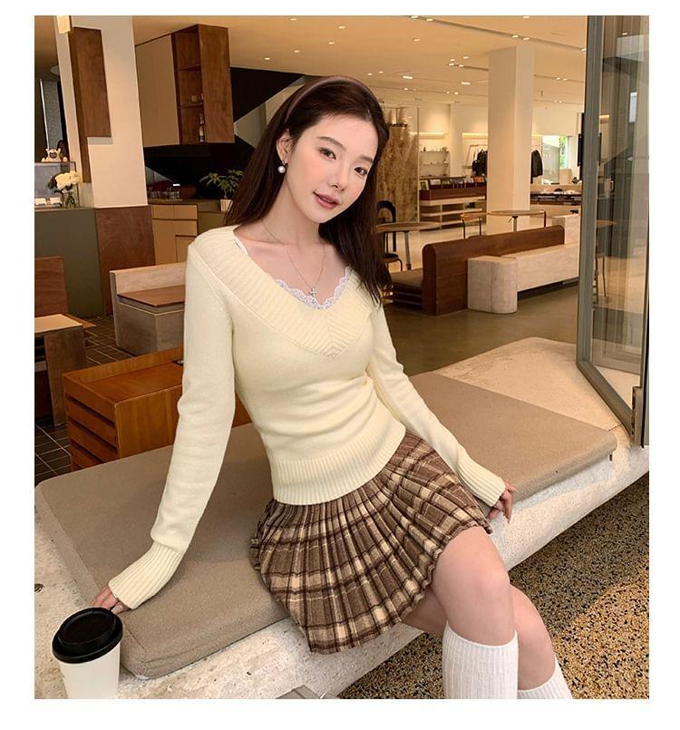 V-Neck Plain Sweater Product Image