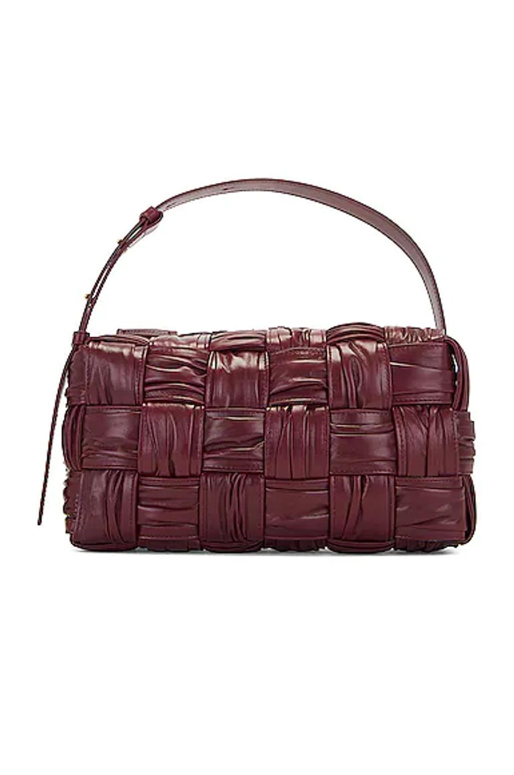 BOTTEGA VENETA Brick Cassette Intrecciato-leather Shoulder Bag In Barolo & Brass Product Image