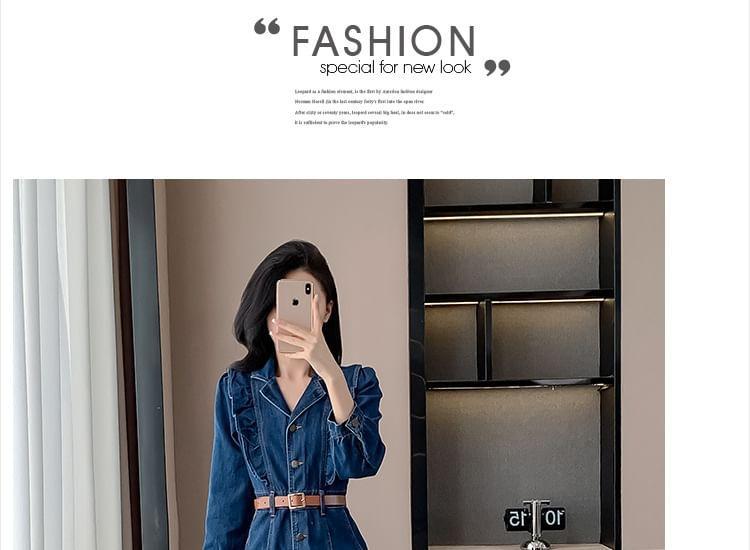 Long-Sleeve Denim Midi A-Line Shirt Dress Product Image