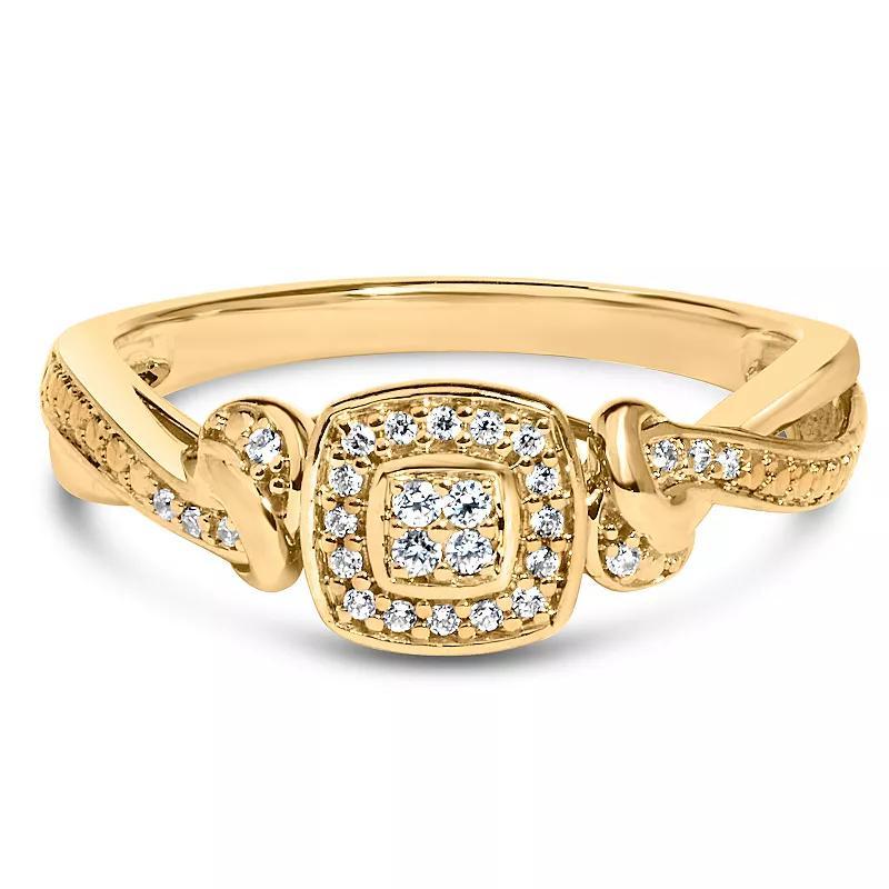 Haus of Brilliance 14k Gold Over Silver 1/10 Carat T.W. Diamond Halo Engagement Ring, Womens Gold Tone Product Image