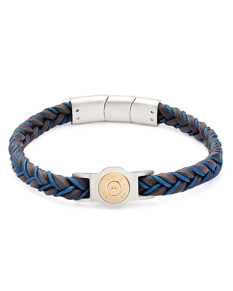 Mens Stainless Steel & Leather Braided Two-Tone Bracelet Product Image