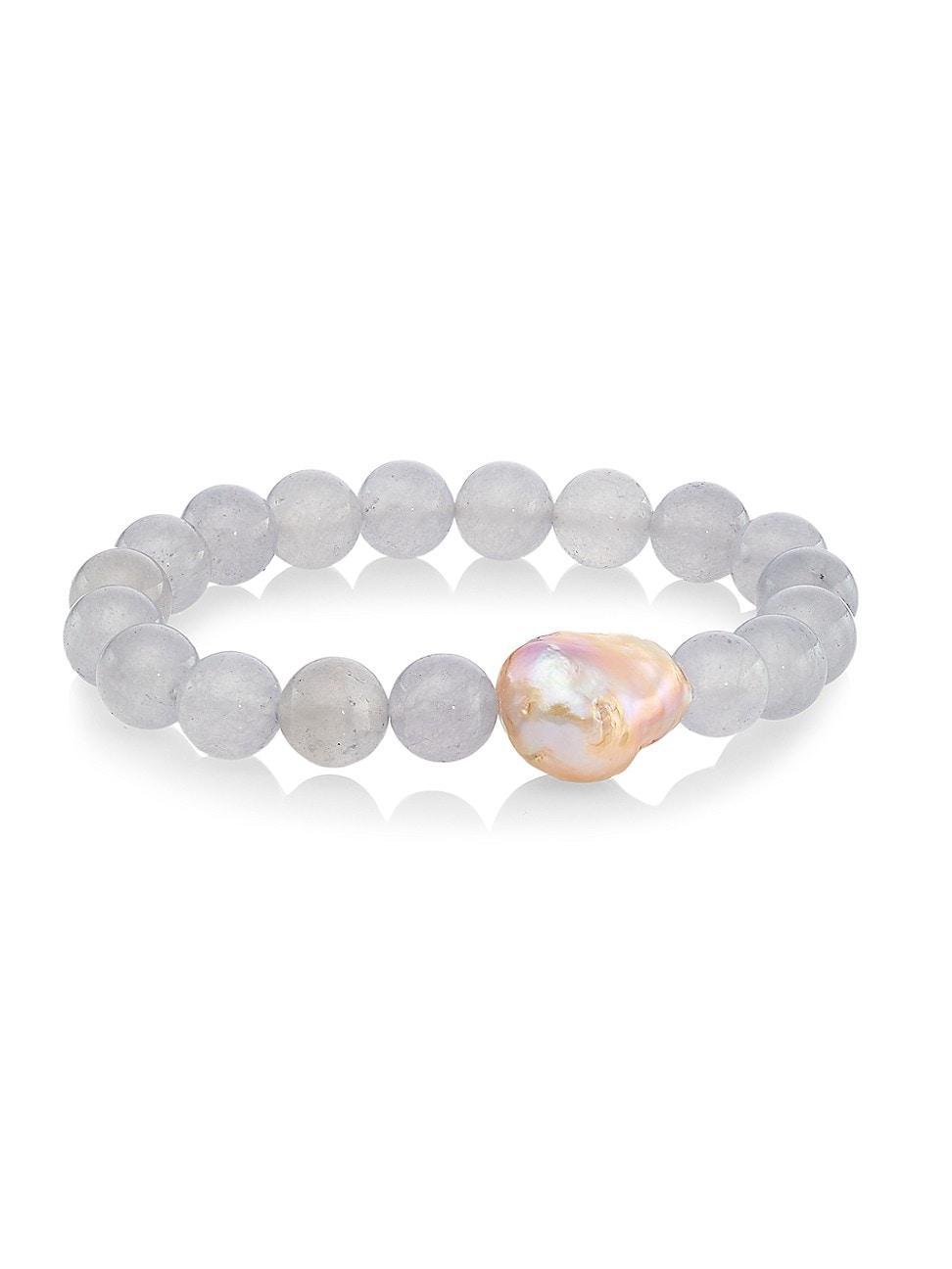 Womens Organic Gems Angela Agate & 13MM Baroque Pearl Beaded Stretch Bracelet Product Image