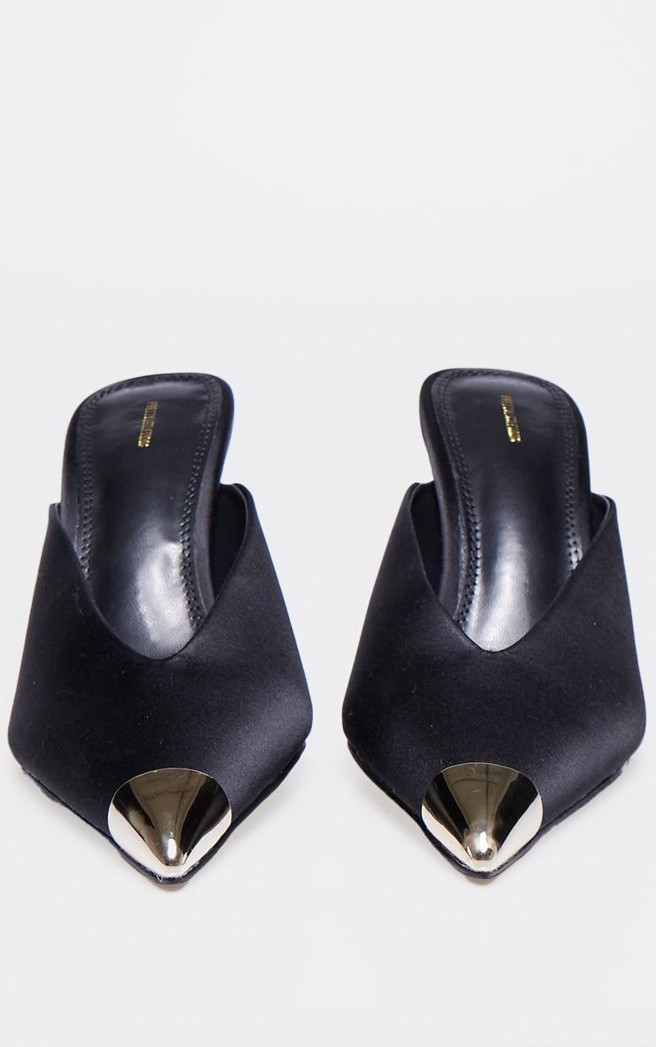 Black Satin Gold Toe Cap Point Toe Heeled Mules Product Image