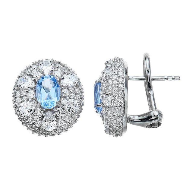 SIRI USA by TJM Sterling Silver Cubic Zirconia & Lab-Grown Blue Quartz Halo Omega Stud Earrings, Womens Product Image