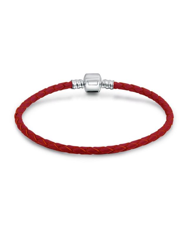 Bling Jewelry Red Weave Braided Leather Starter Charm Fits European Beads Bracelet For Women .925 Sterling Silver Barrel Clasp Product Image