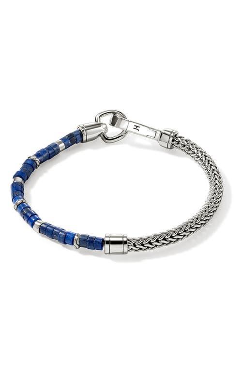 Mens Heishi Sterling Silver & Lapis Lazuli Chain Bracelet Product Image