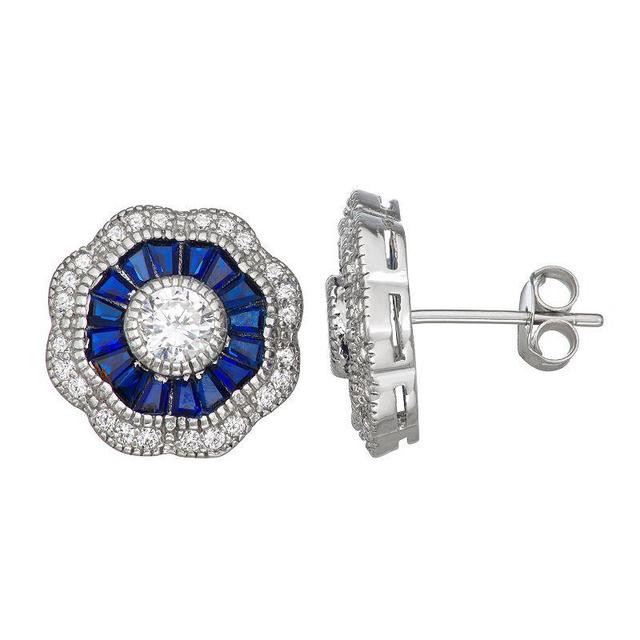 Lab-Created Blue Spinel & Cubic Zirconia Flower Stud Earrings, Womens Product Image