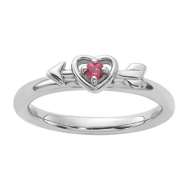 Stacks & Stones Sterling Silver Stackable Gemstone Heart with Arrow Ring, Womens Pink Product Image