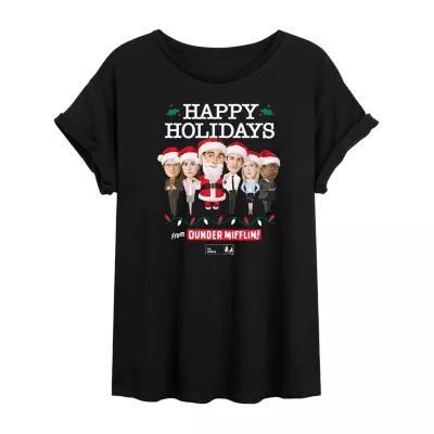 Juniors The Office Happy Holidays Tee Womens Crew Neck Short Sleeve Graphic T-Shirt Product Image