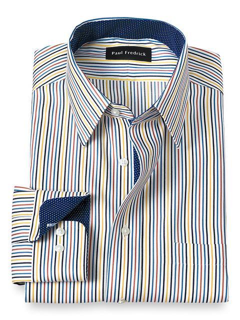 Non-Iron Cotton Stripe Dress Shirt With Contrast Trim - Multi Product Image