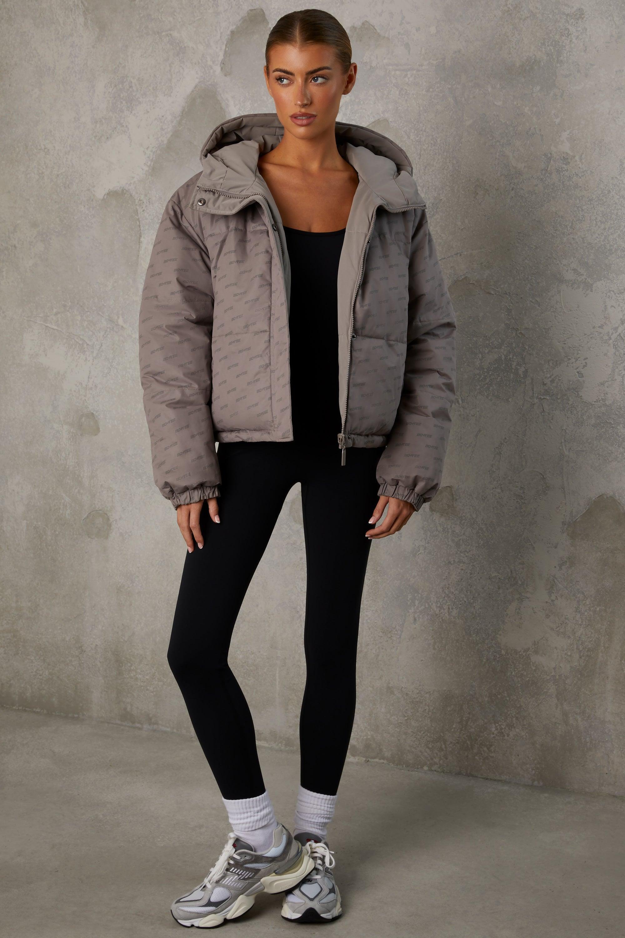 Reversible Hooded Puffer Jacket in Warm Grey Product Image