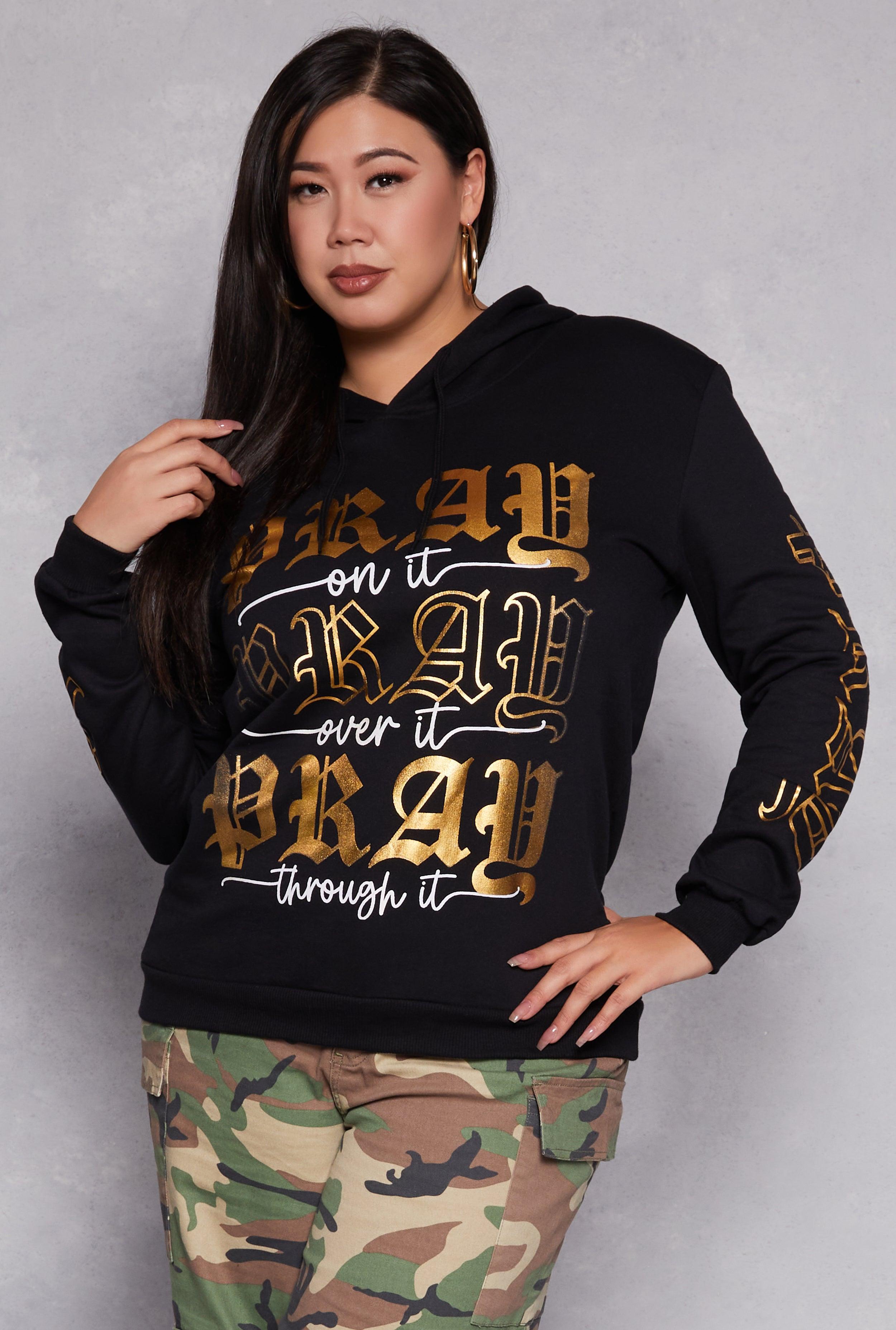 Womens Plus Size Pray Graphic Pullover Hoodie Product Image