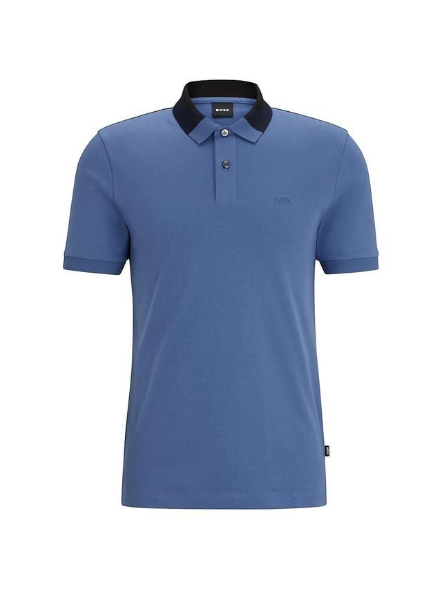 Mens Interlock-Cotton Polo Shirt with Color-Blocked Collar Product Image