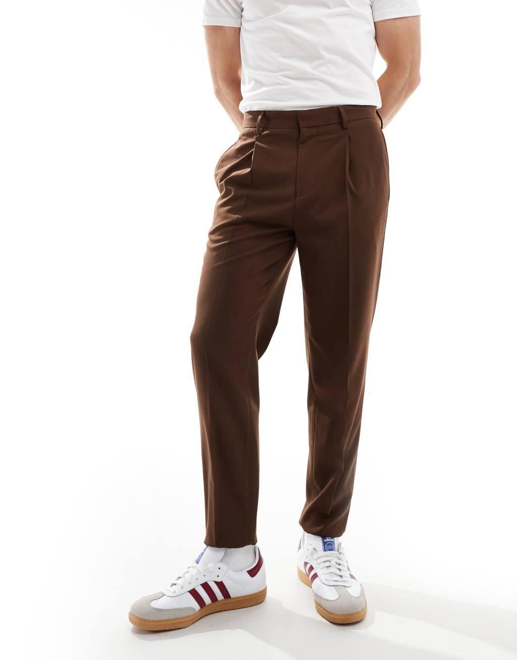 ASOS DESIGN smart tapered sweatpants in brown product image