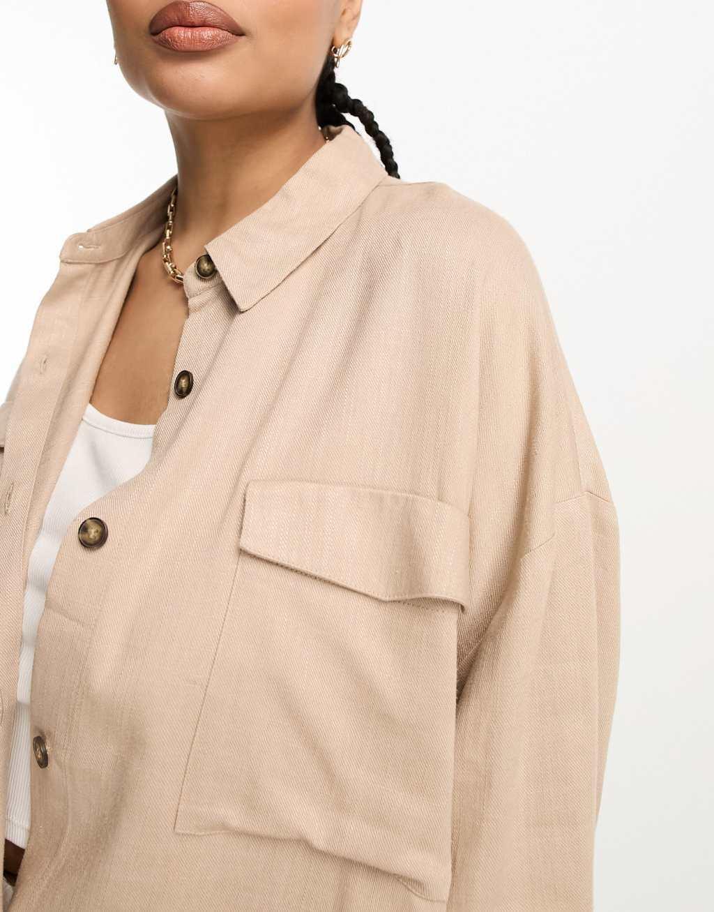 ASOS DESIGN Curve linen mix utility shirt in neutral Product Image