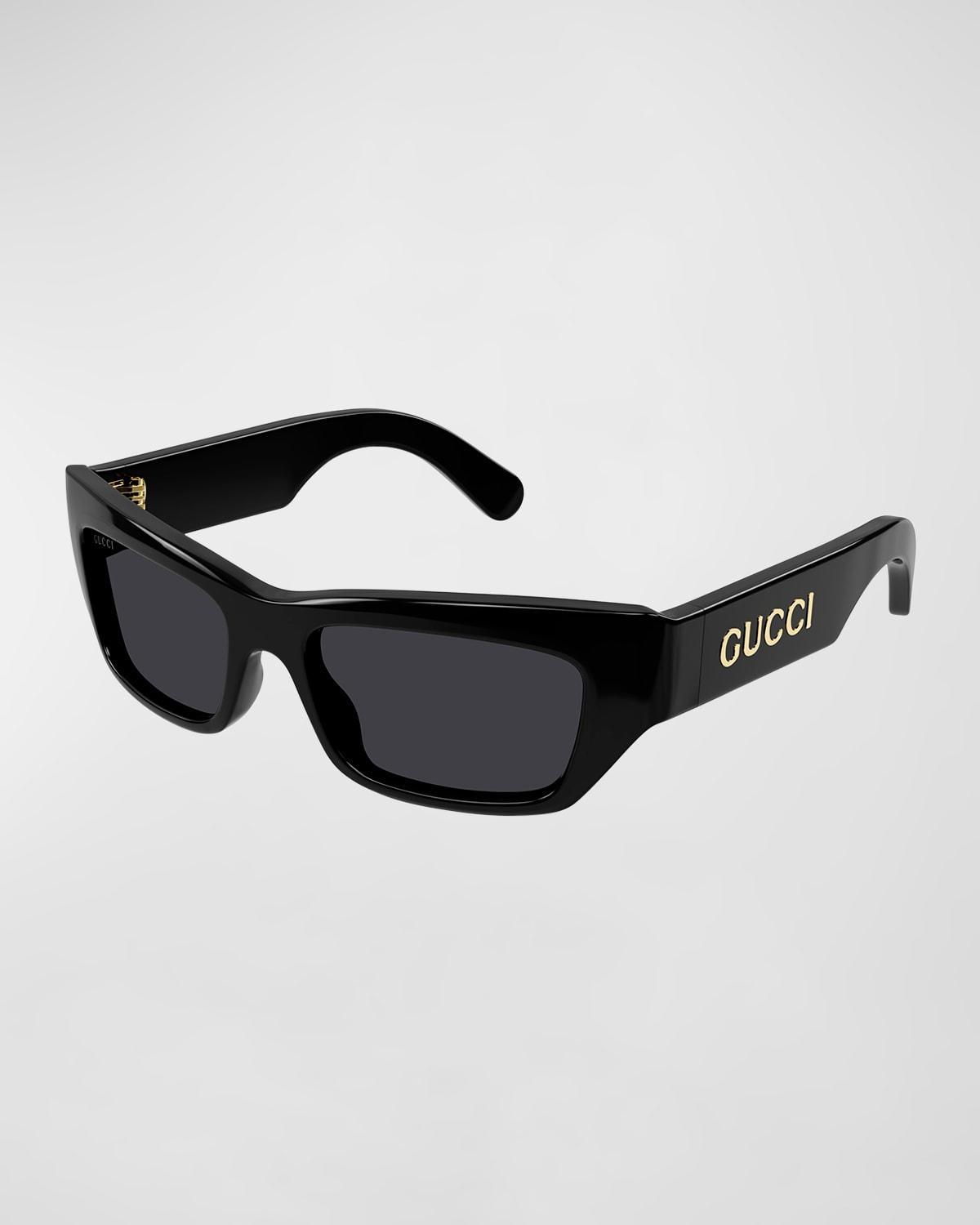 Mens Full-Rim Logo Embellished Acetate Rectangle Sunglasses Product Image