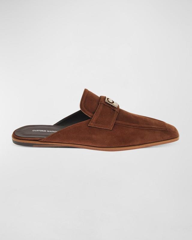 Mens CN-Logo Suede Backless Loafer Slides Product Image