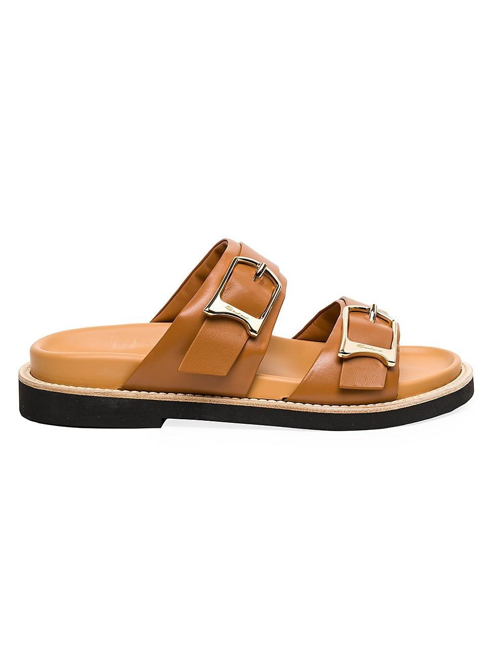 Womens Double-Buckle Leather Sandals Product Image