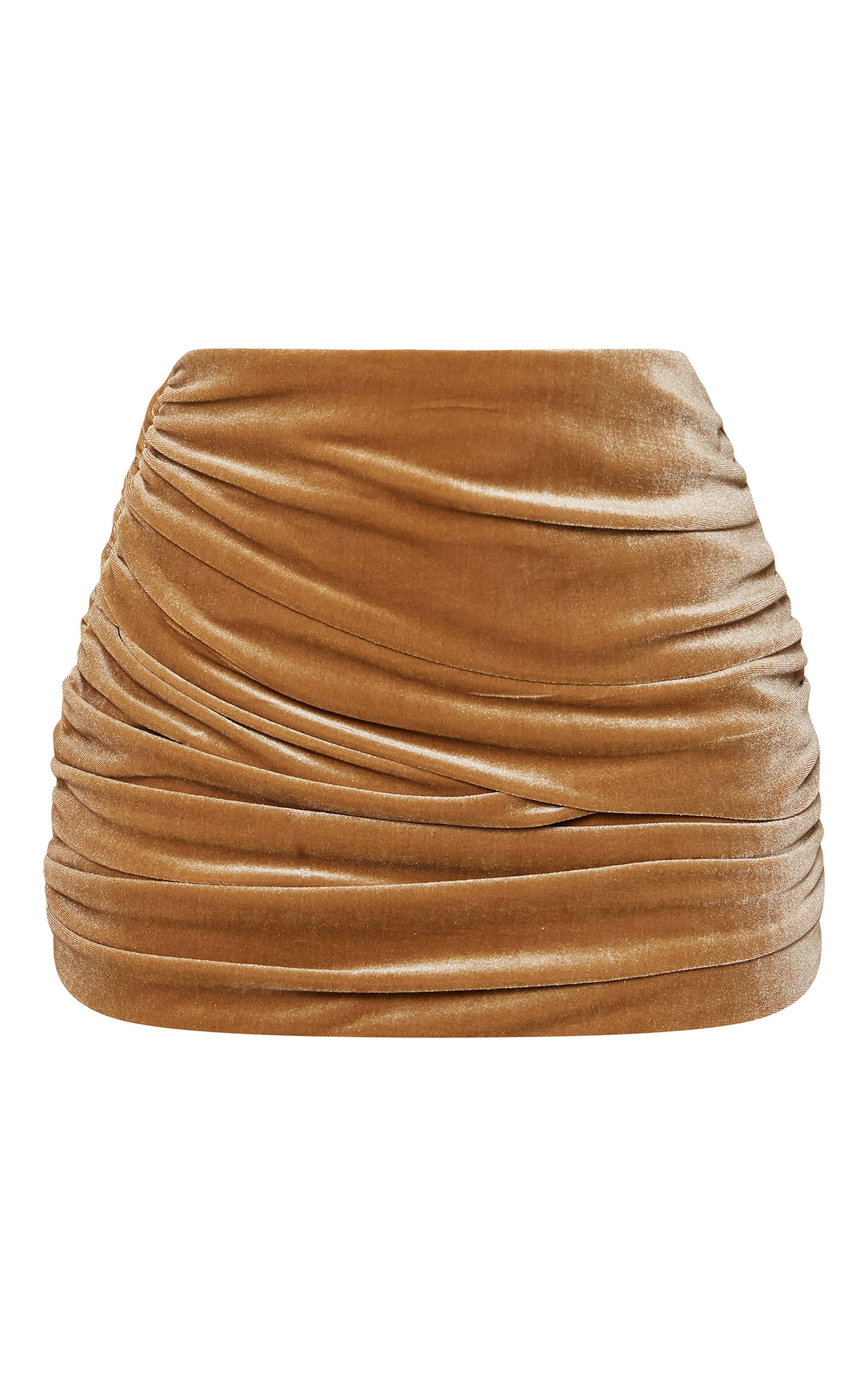 Golden Olive Velvet Ruched Mini Skirt Product Image