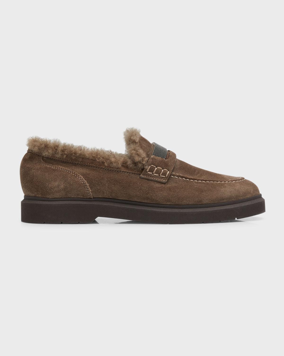 Suede Shearling Penny Loafers Product Image