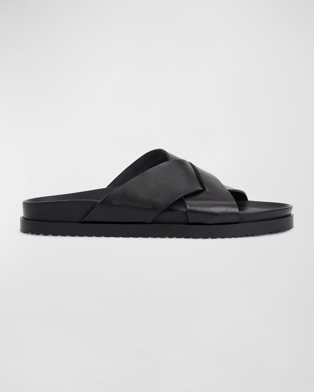 Mens Bologna Leather Crisscross Slide Sandals Product Image