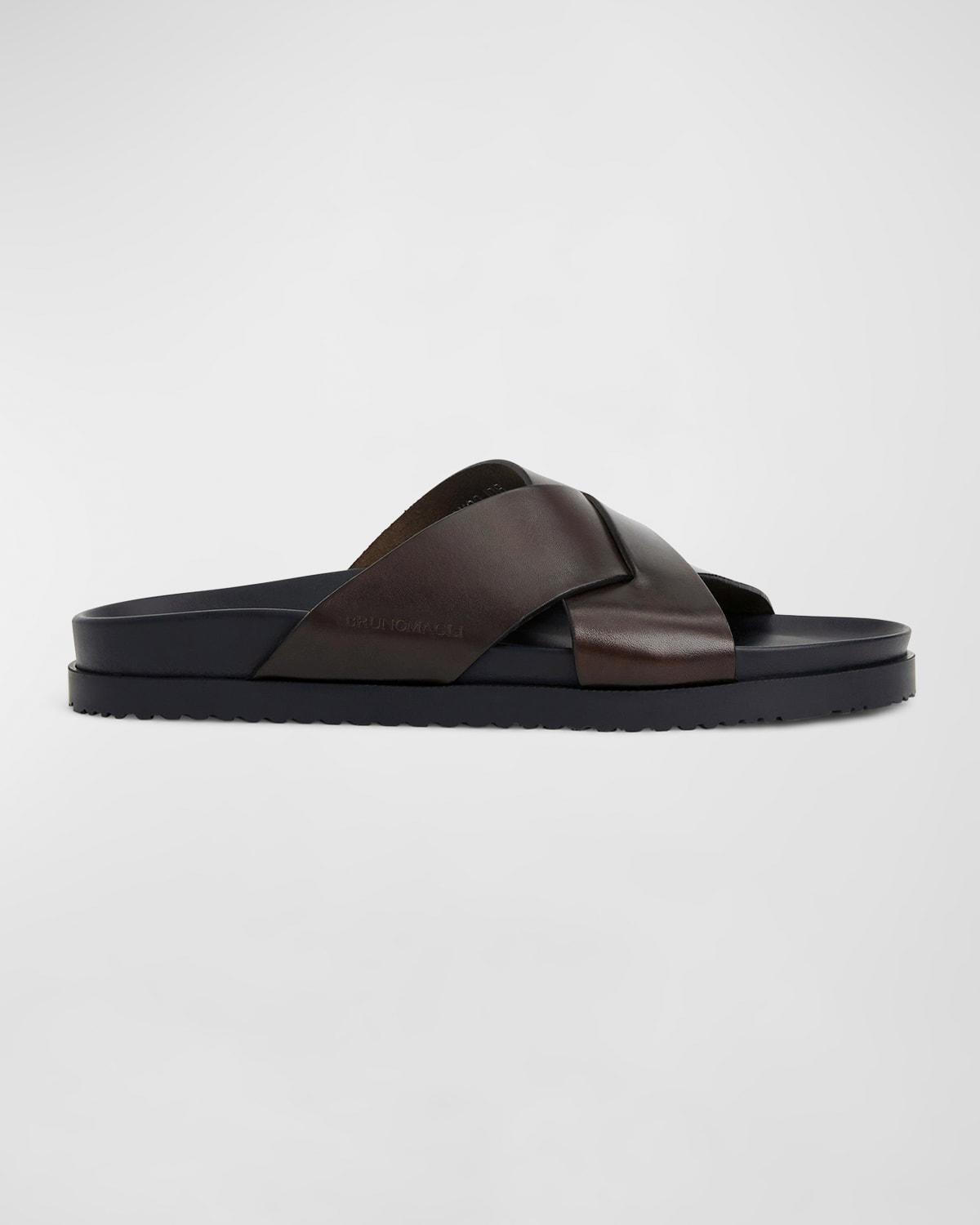 Mens Bologna Leather Crisscross Slide Sandals Product Image