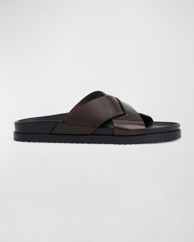 Mens Bologna Leather Crisscross Slide Sandals Product Image