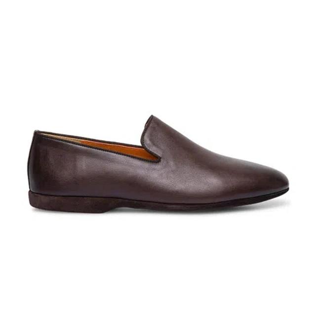 SANTONI Men's Brown Leather Slipper Dark Brown Product Image