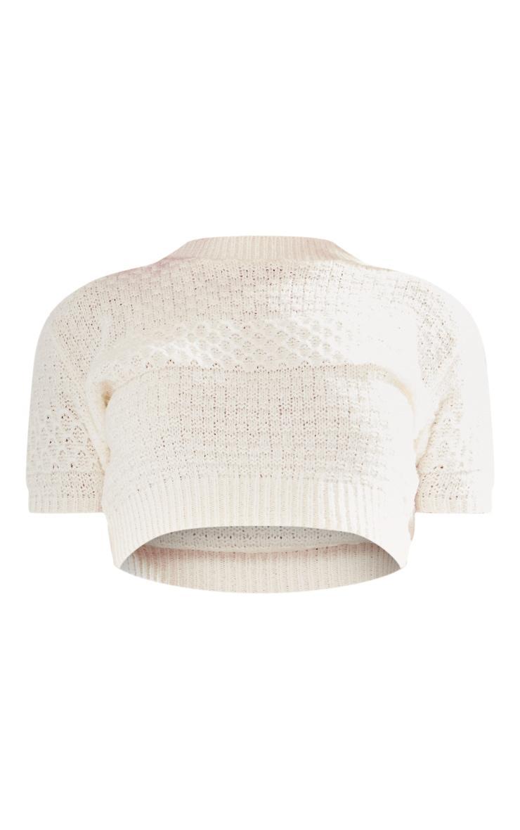 Petite Cream Boucle Cap Sleeve Crop Top Product Image