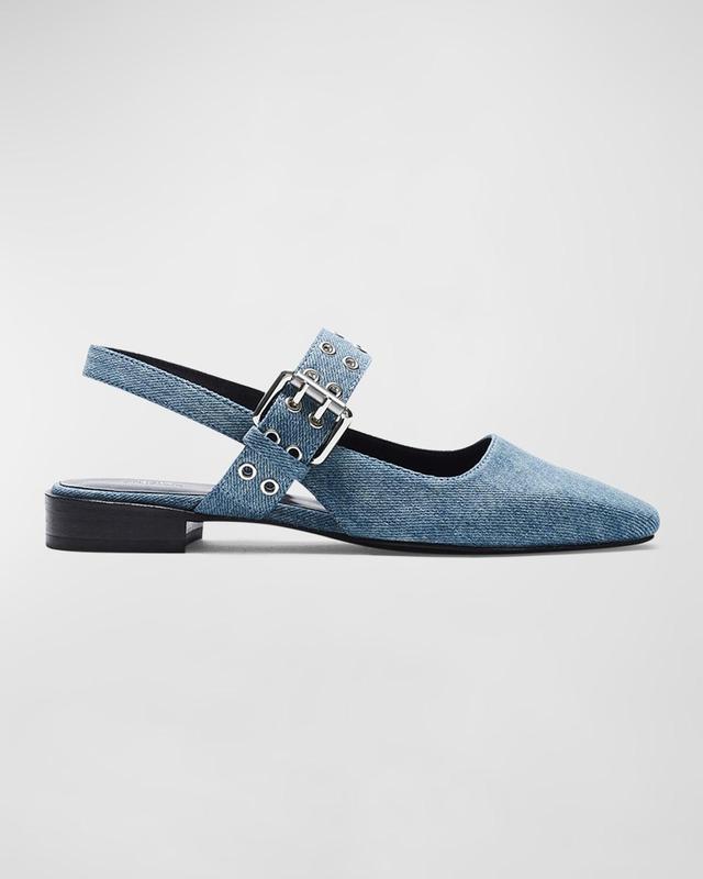 Astra Denim Buckle Slingback Ballerina Flats Product Image