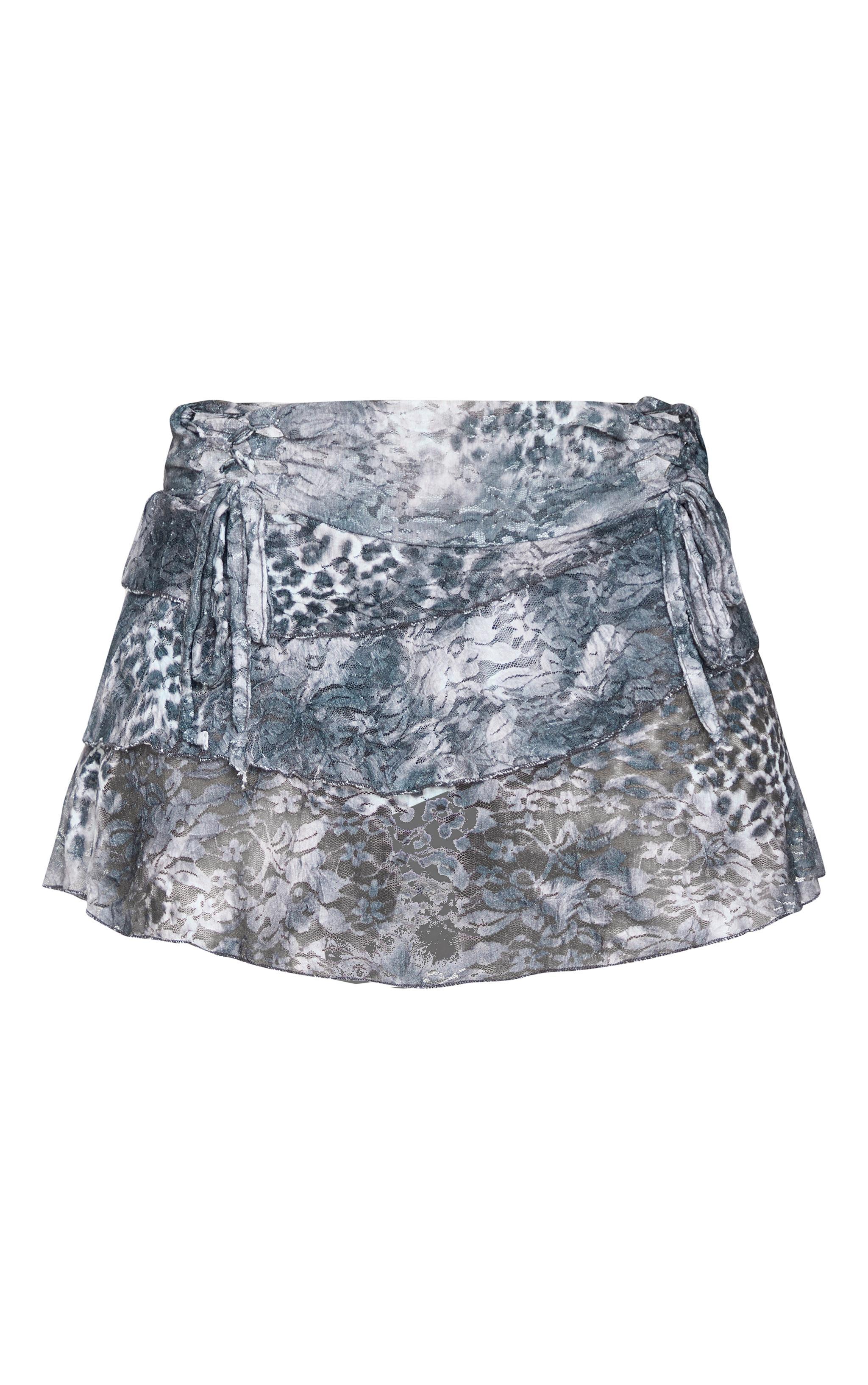 Petite Dark Grey Crushed Lace Ruched Detail Mini Skirt Product Image