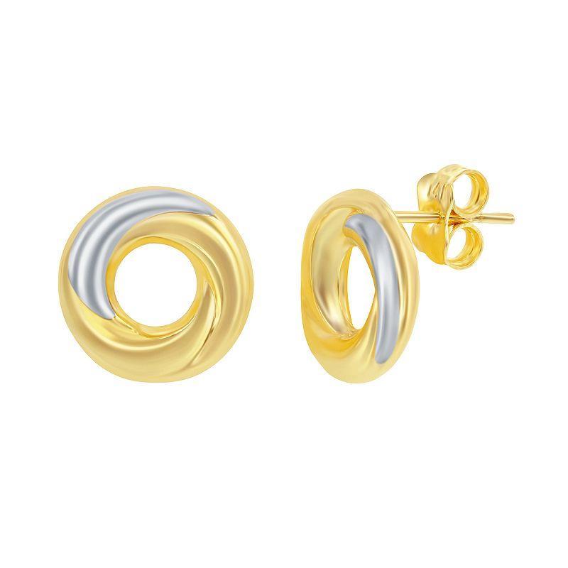 Two Tone 14k Gold Twisted Open Circle Studs, Womens, Multicolor Product Image